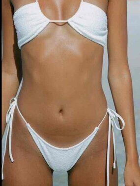 TRIANGL Terry Cloth Bikini Bottom XS Coconut White Tie Side Cheeky